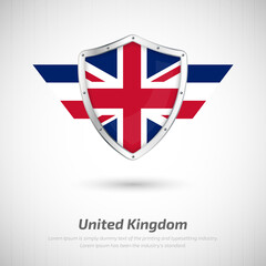 Fototapeta premium Elegant glossy shield for United Kingdom country with happy national day greeting background