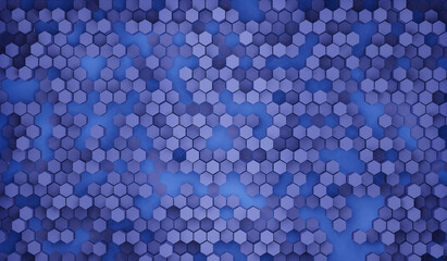 blue tone 3D rendered geometric hexagons grouped together like a honeycomb. illustration of print technology concept beautiful texture dark background illustration