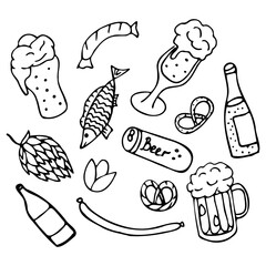  Beer set. Oktoberfest set. Style doodle