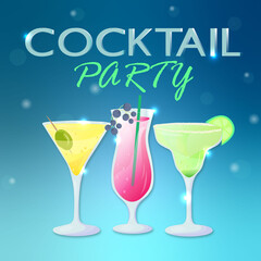 cocktail party flyer with lights on blue gradient background 