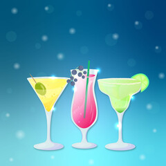 cocktail party flyer with lights on blue gradient background 