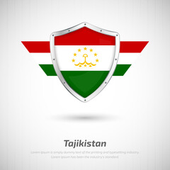 Obraz premium Elegant glossy shield for Tajikistan country with happy independence day greeting background
