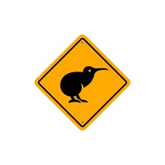 Kiwi bird road sign in yellow color vector Illustration design  clip art