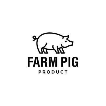 simple swine pig line art silhouette logo icon design, minimal pork template clip art vector for restaurant cafe food brand