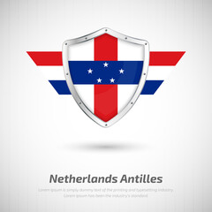 Fototapeta premium Elegant glossy shield for Netherlands Antilles country with happy national day greeting background