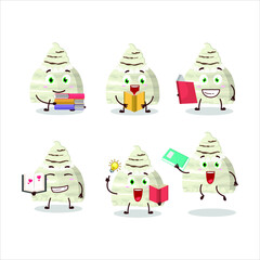 A picture of vanilla ice cream scoops cartoon character concept reading an amusing book. Vector illustration