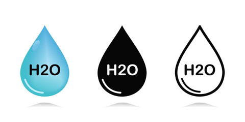 Waterdrop H2O. Water formula. Illustration vector