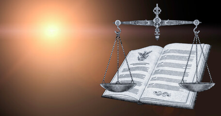 balancing scale which symbolizes equilibrium and justice; book, which represents the reform laws...
