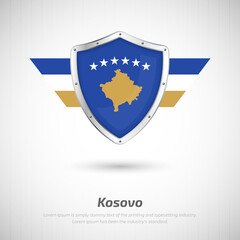 Elegant glossy shield for Kosovo country with happy independence day greeting background
