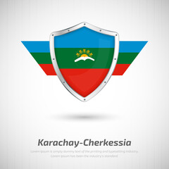 Elegant glossy shield for Karachay-Cherkessia country with happy national day greeting background