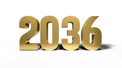 2036 golden bold letters isolated on white 3d-illustration