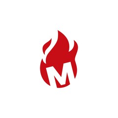 m letter fire flame logo vector icon illustration