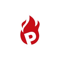 p letter fire flame logo vector icon illustration