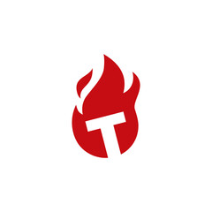 t letter fire flame logo vector icon illustration