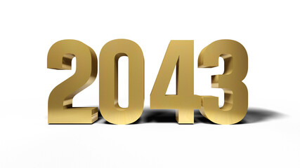 2043  golden bold letters isolated on white 3d-illustration