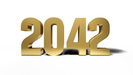 2042 golden bold letters isolated on white 3d-illustration