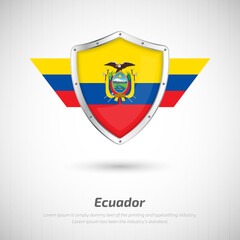 Elegant glossy shield for Ecuador country with happy independence day greeting background