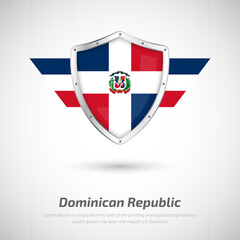 Obraz premium Elegant glossy shield for Dominican Republic country with happy independence day greeting background