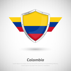 Elegant glossy shield for Colombia country with happy independence day greeting background