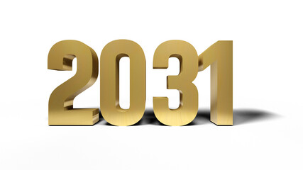 2031 golden bold letters isolated on white 3d-illustration