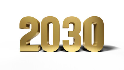 2030  golden bold letters isolated on white 3d-illustration