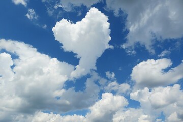 Beautiful heart shape cloud in blue sky, natural clouds background - Powered by Adobe