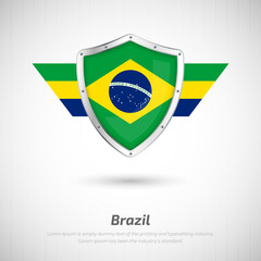 Elegant glossy shield for Brazil country with happy independence day greeting background
