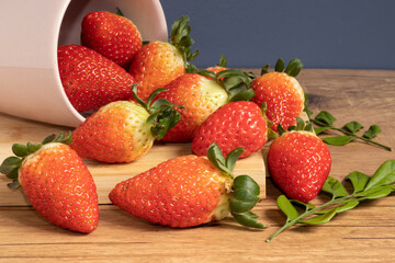 Delicious and fresh strawberries on the table.