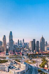 Obraz premium Aerial photography of Tianjin Jinwan Square and Century Clock CBD Skyline, Tianjin, China