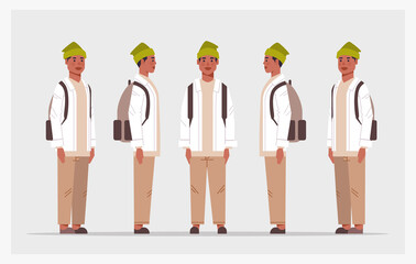 set casual guy front side view male character different views for animation full length horizontal