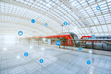 Big data concept of express train and city interconnection in Beijing Capital Airport, China