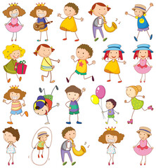 Set of different doodle kids cartoon character