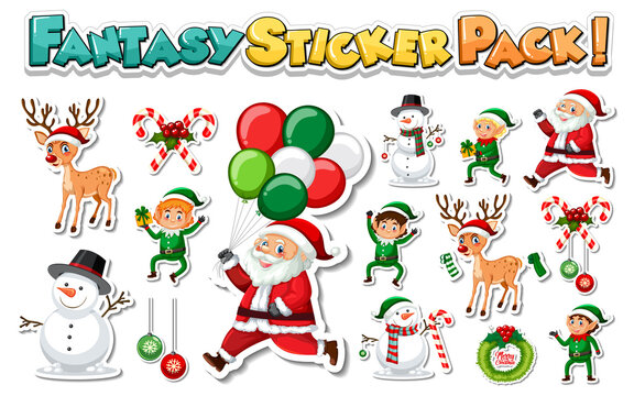 Sticker set with Santa Claus and Christmas objects
