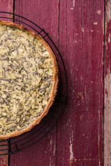 Quiche with spinach - traditional dish of french cuisine. Spinach  tart