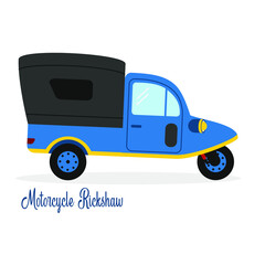 Old Transport Background: Motorcycle Rickshaw (Bemo Indonesia) . Vector design illustration 02