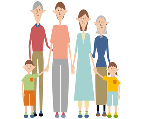 3世代家族の集合イラスト