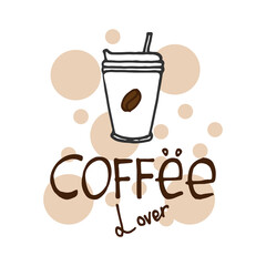coffee lover-hand drawn lettering with cup of coffee illustration. coffee time, morning drink. hand drawn vector. doodle art for poster, banner, greeting card, flyer, cover, wall decoration, sticker. 