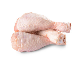 Raw chicken legs on white background