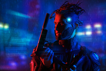 courageous cyberpunk with gun