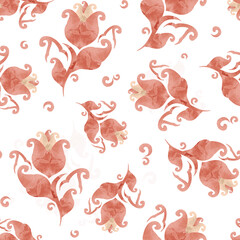 Seamless pattern of pink tulips on a white background. Can be used for your design.