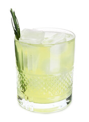 Glass of cold green tea on white background