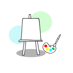 paint art illustration. canvas, brush and pallete. empty space for text. hand drawn vector. flat design template. doodle art for presentation, announcement, wallpaper, poster, banner, advertising. 