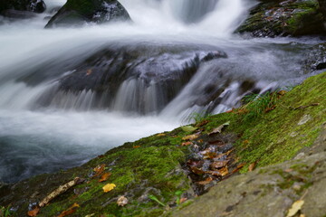 Fototapeta premium 水しぶきがあがる渓流の流れ