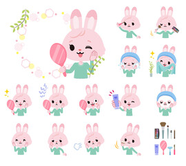 美容に関するうさぎの女の子のセット