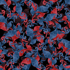 Seamless pattern of decorative blue and red elements . 
You can use it for your own design.