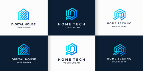 set of home tech logo design