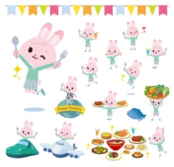 Fototapete Spielzeug Kaninchenmädchen setzt sich für Essensveranstaltungen ein