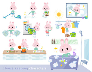 掃除や洗濯など家事に関するうさぎの女の子のセット