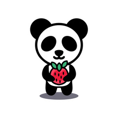 Simple Mascot Vector Design Panda holding strawberry