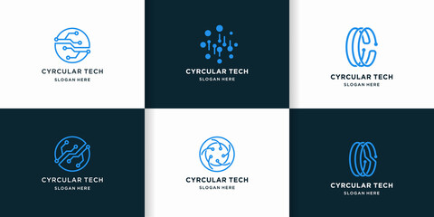 circular tech logo with line circuit